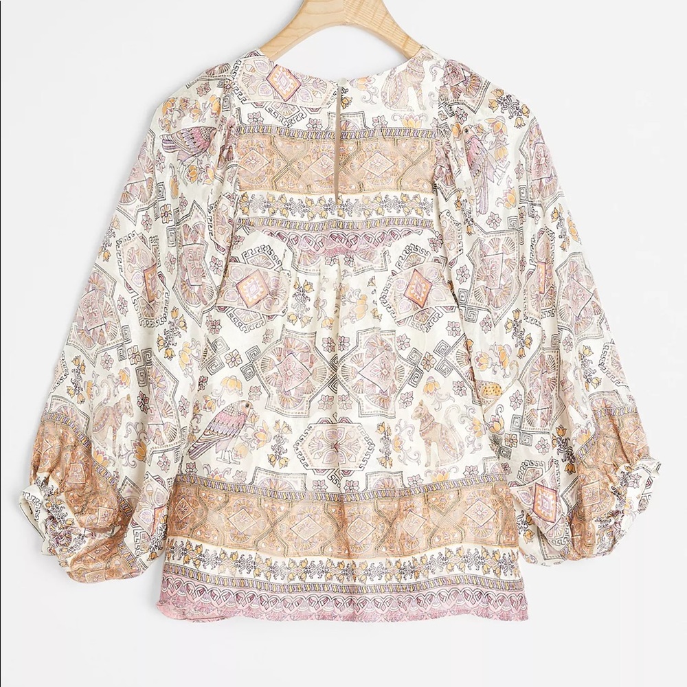 Anthropologie Flora Silk Blouse Neutral Size Small NWT - Picture 3 of 6